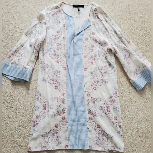BCBGMaxAzria Contrast Trim Floral Print Tunic Dress szXS